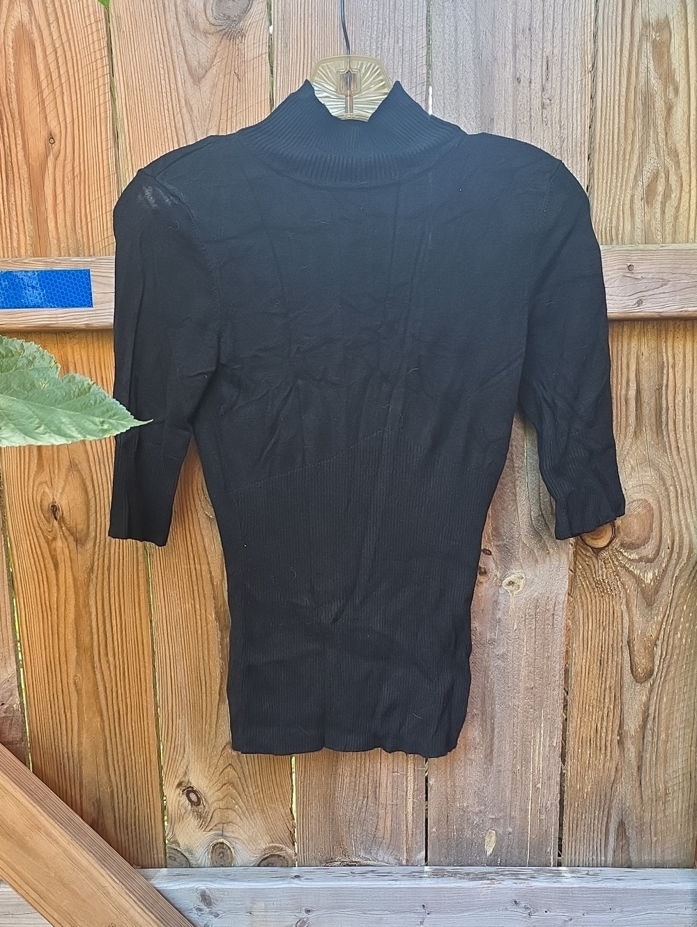 Black Turtleneck Short-Sleeve Knit Top